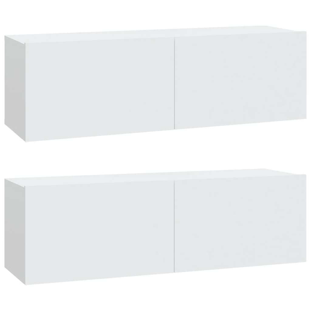 Meubles muraux TV 2 pièces blanc 100x30x30 cm matériau bois