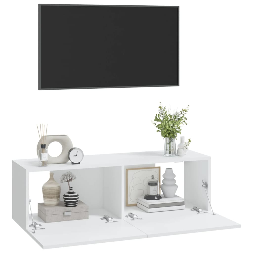 Meubles muraux TV 2 pièces blanc 100x30x30 cm matériau bois