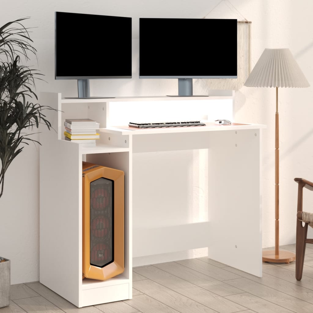 Desk with LEDs White 97x45x90 cm Wood Material