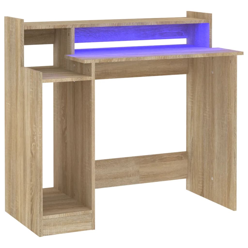 Desk with LEDs Sonoma oak 97x45x90 cm wood material
