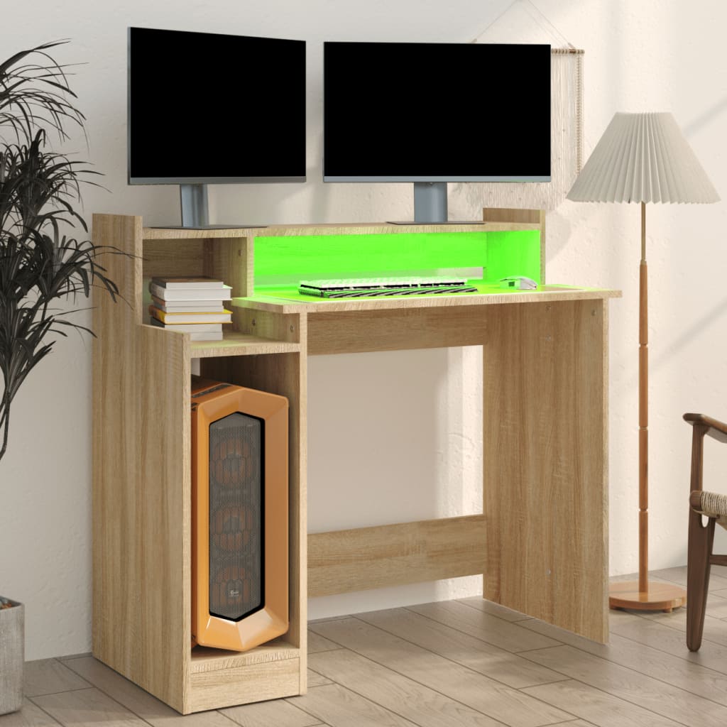 Desk with LEDs Sonoma oak 97x45x90 cm wood material