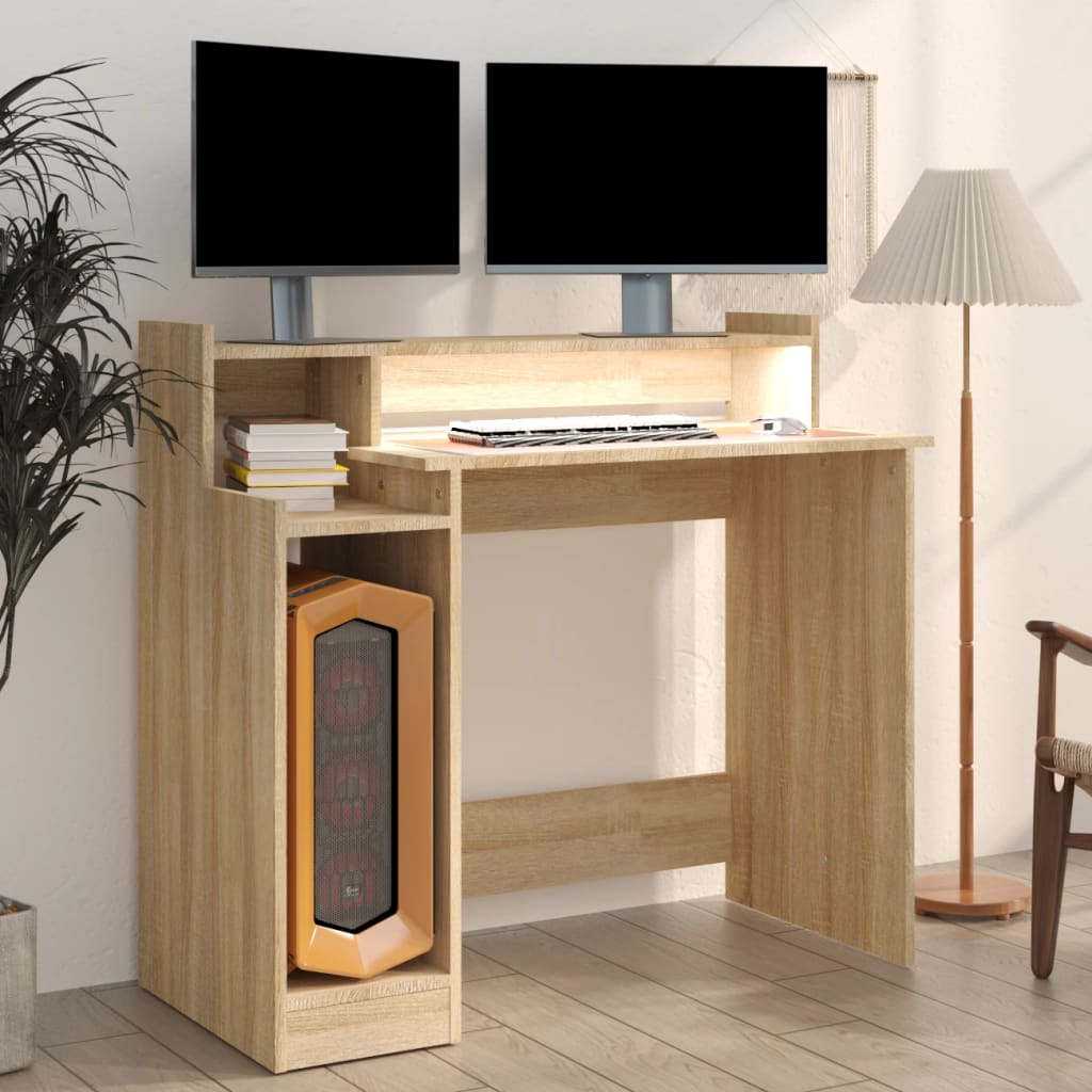 Desk with LEDs Sonoma oak 97x45x90 cm wood material
