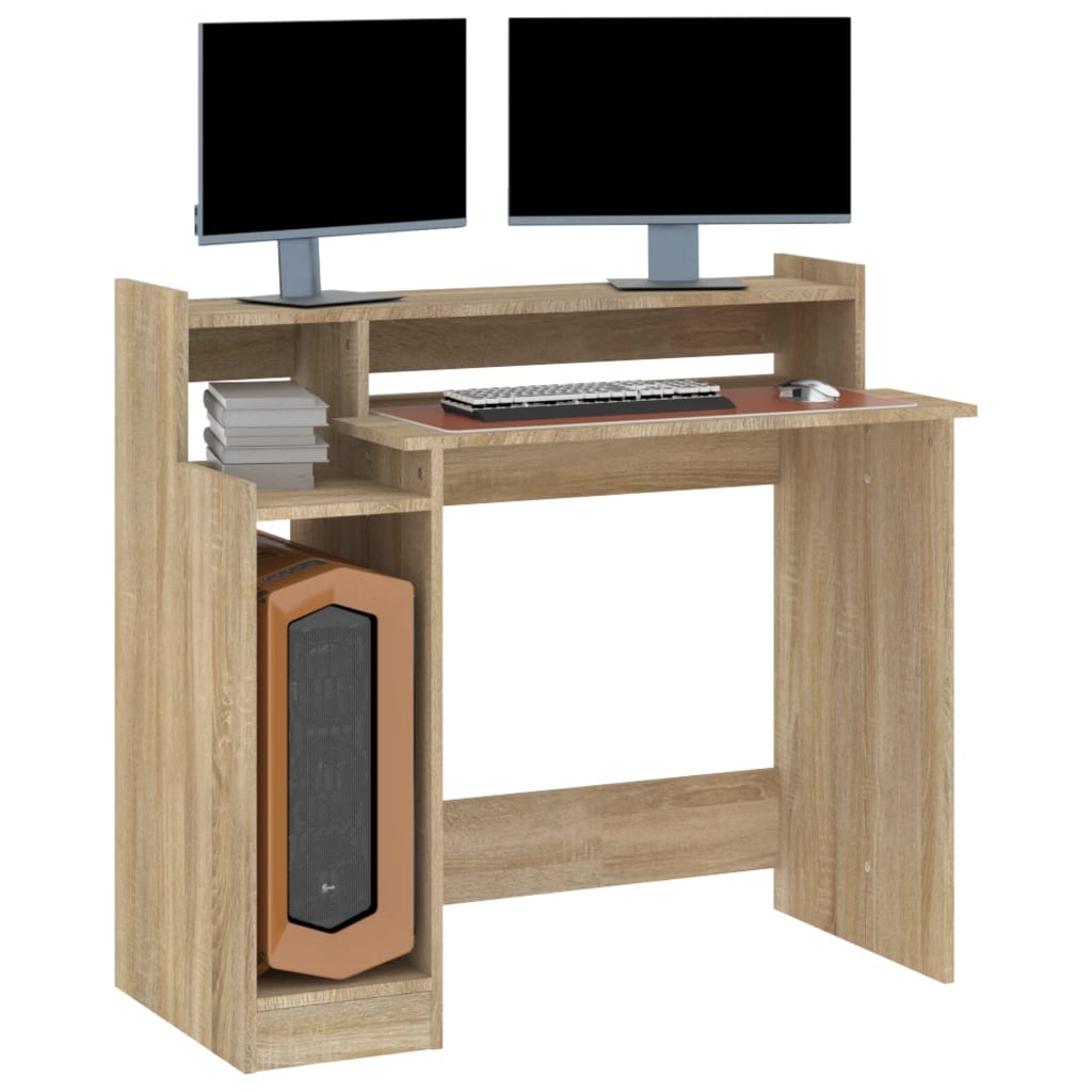 Desk with LEDs Sonoma oak 97x45x90 cm wood material