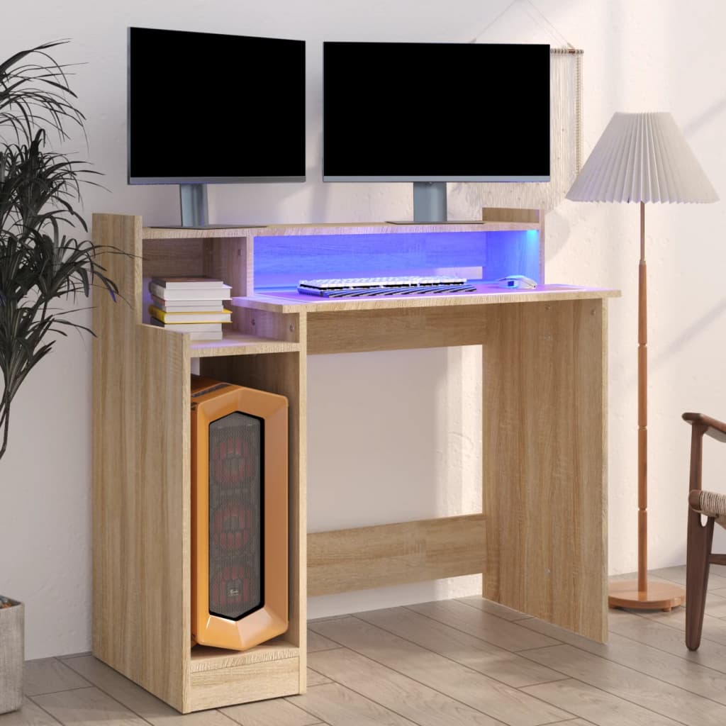 Desk with LEDs Sonoma oak 97x45x90 cm wood material