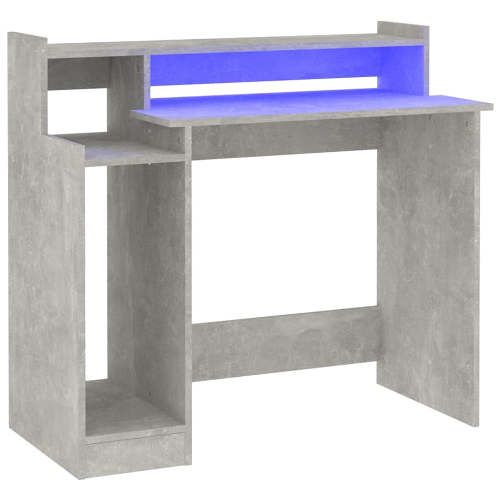 Desk with LEDs Concrete Grey 97x45x90 cm Wood Material