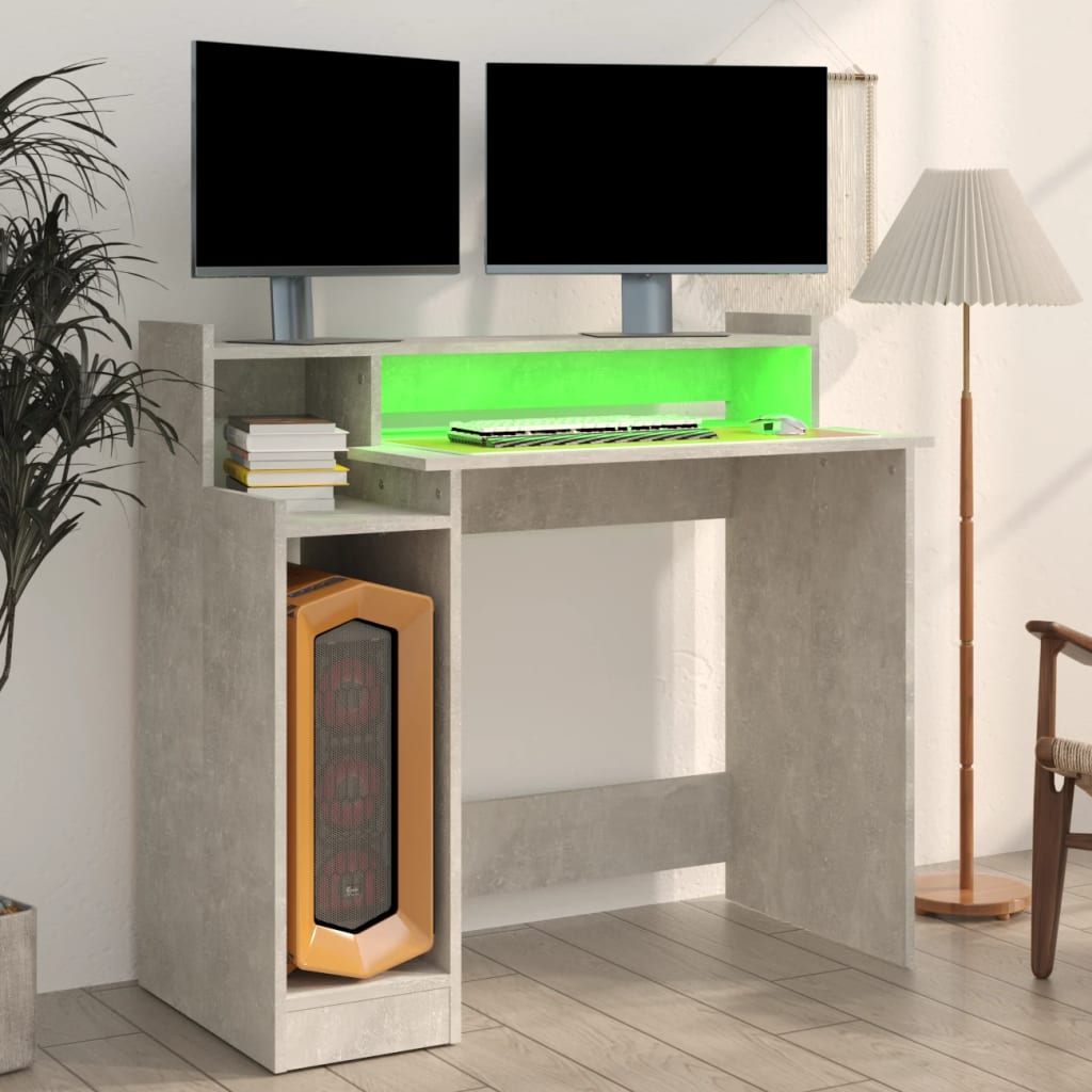 Desk with LEDs Concrete Grey 97x45x90 cm Wood Material