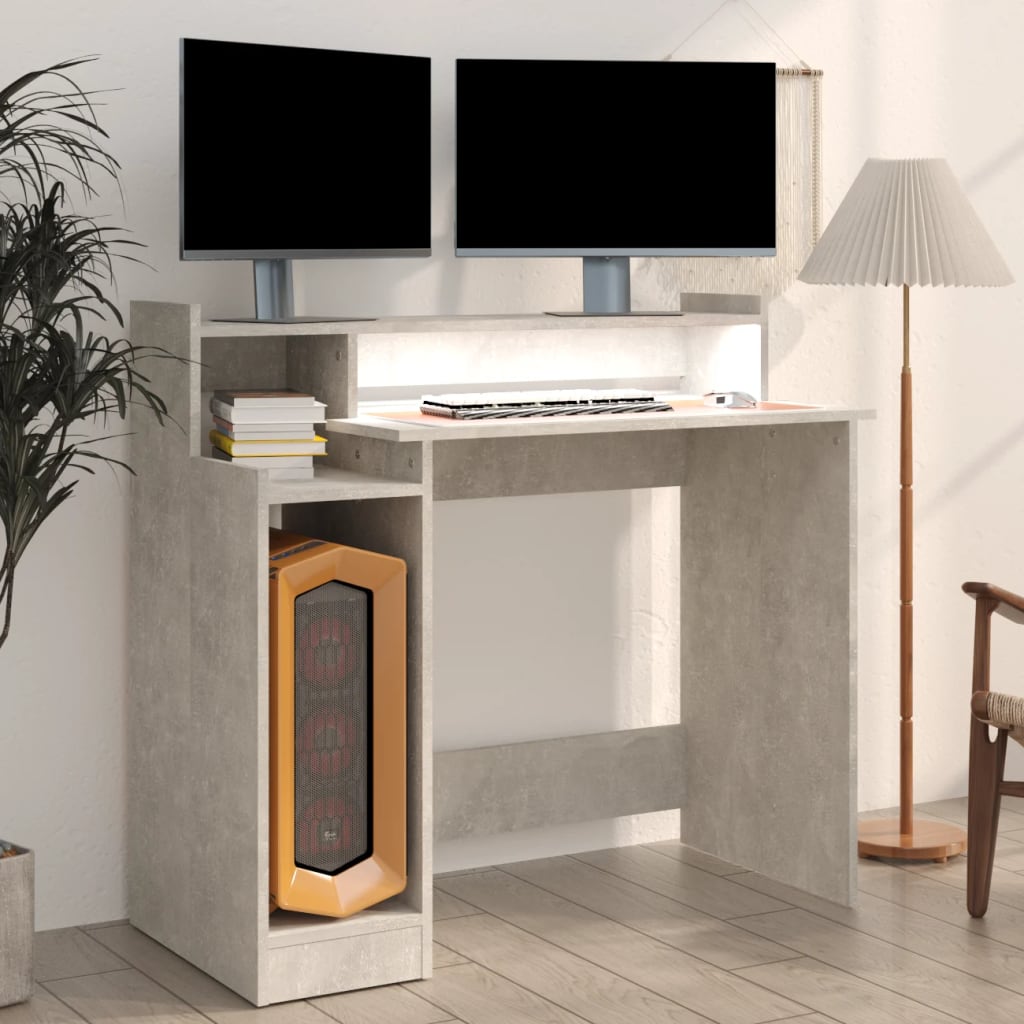 Desk with LEDs Concrete Grey 97x45x90 cm Wood Material