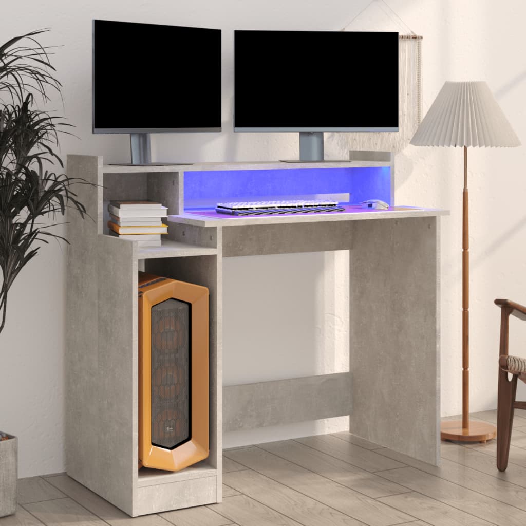 Desk with LEDs Concrete Grey 97x45x90 cm Wood Material