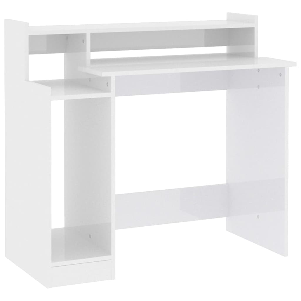 Desk with LEDs High Gloss White 97x45x90 cm Wood Material