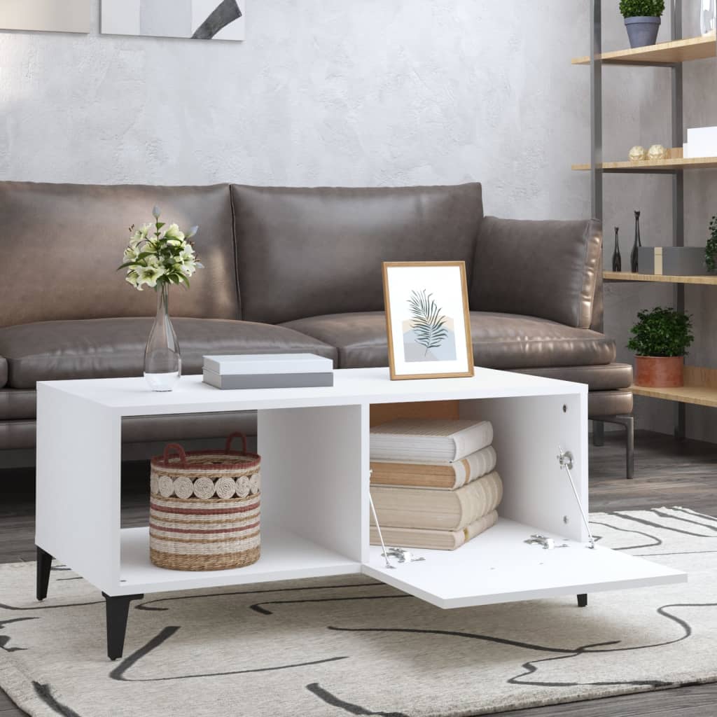 Table basse blanche 90x50x40 cm en bois