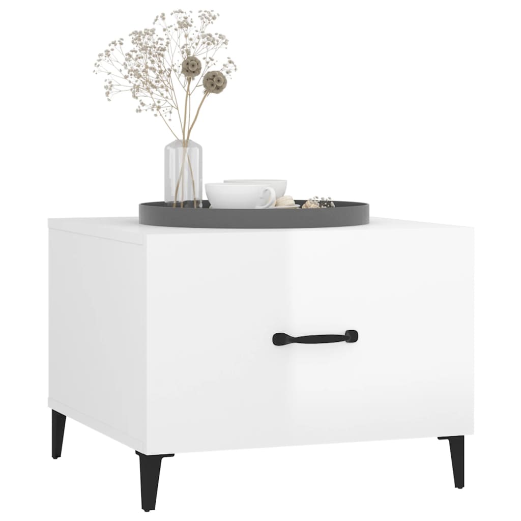 Coffee table with metal legs high gloss white 50x50x40 cm