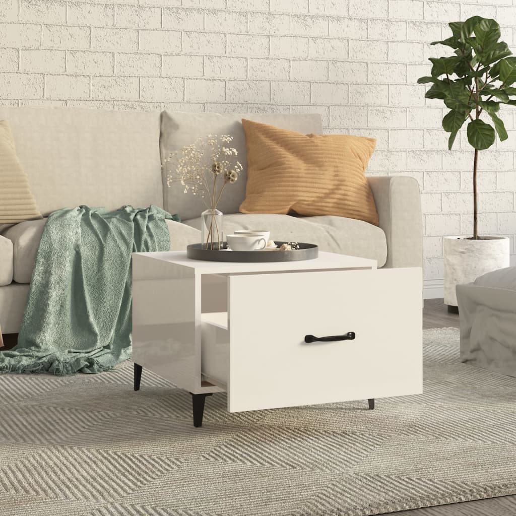 Coffee tables with metal legs 2 pcs. High gloss white 50x50x40 cm