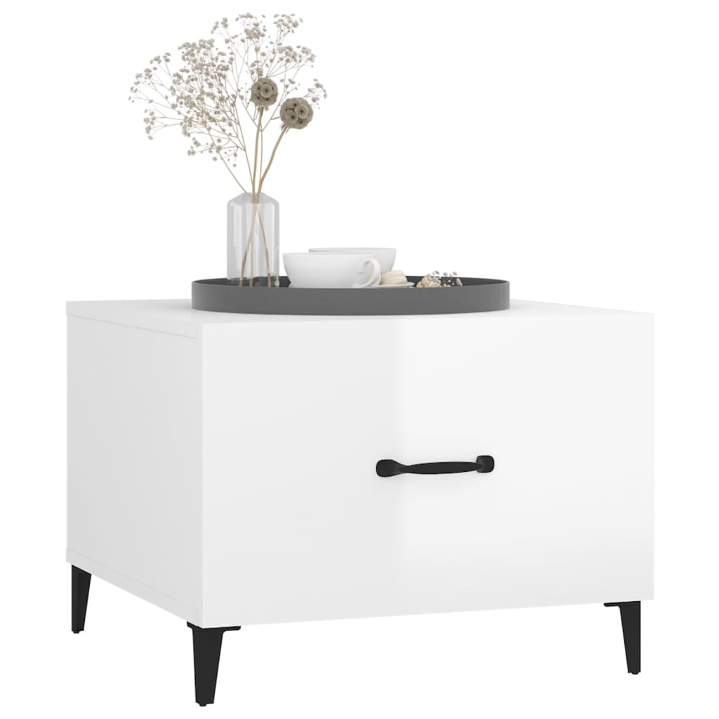 Coffee tables with metal legs 2 pcs. High gloss white 50x50x40 cm