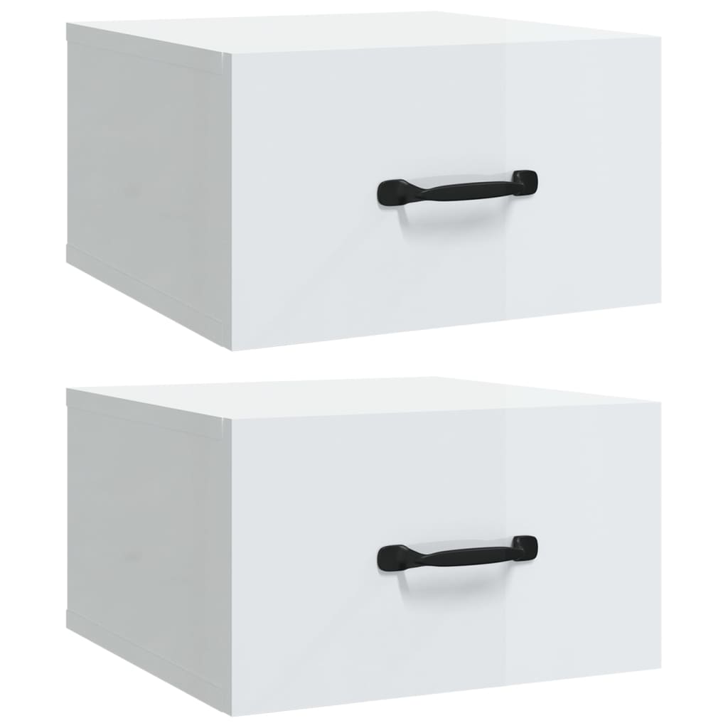 Wall-mounted bedside tables 2 pcs. High-gloss white 35x35x20 cm