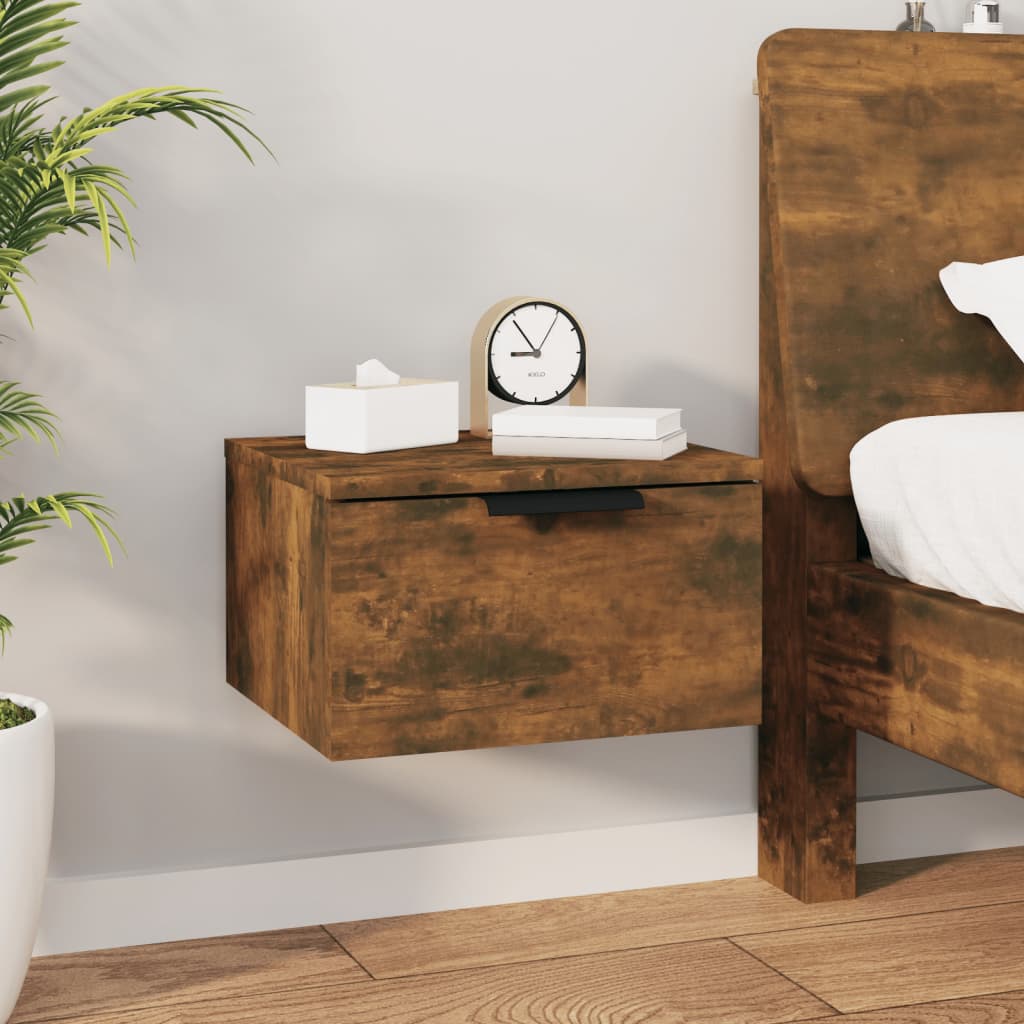 Wall-mounted bedside table smoked oak 34x30x20 cm