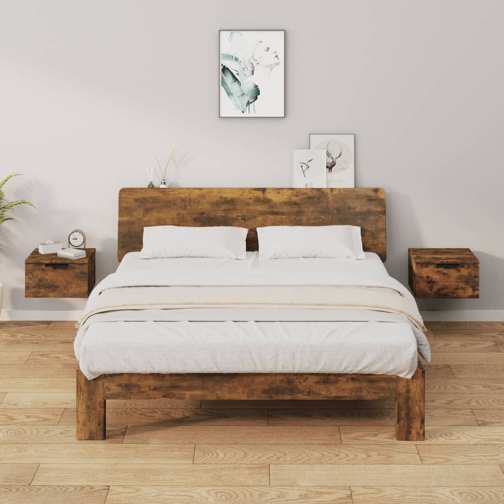 Wall-mounted bedside tables 2 pcs. Smoked oak 34x30x20 cm