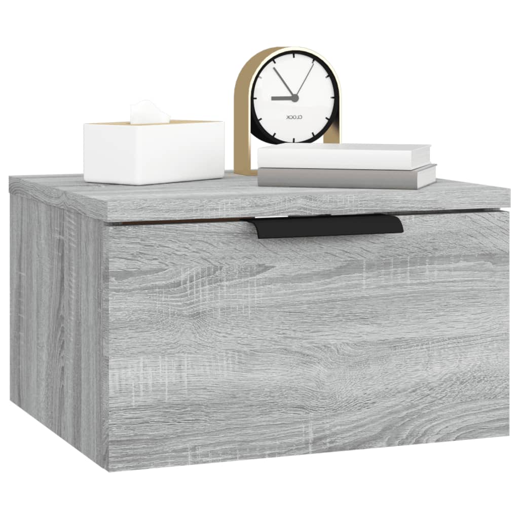 Wall-mounted bedside table, Sonoma grey, 34x30x20 cm