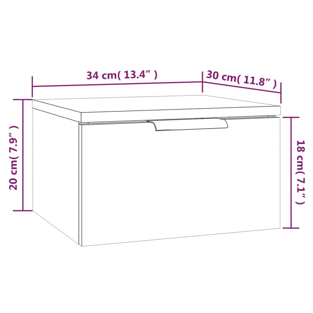 Wall-mounted bedside table, Sonoma grey, 34x30x20 cm
