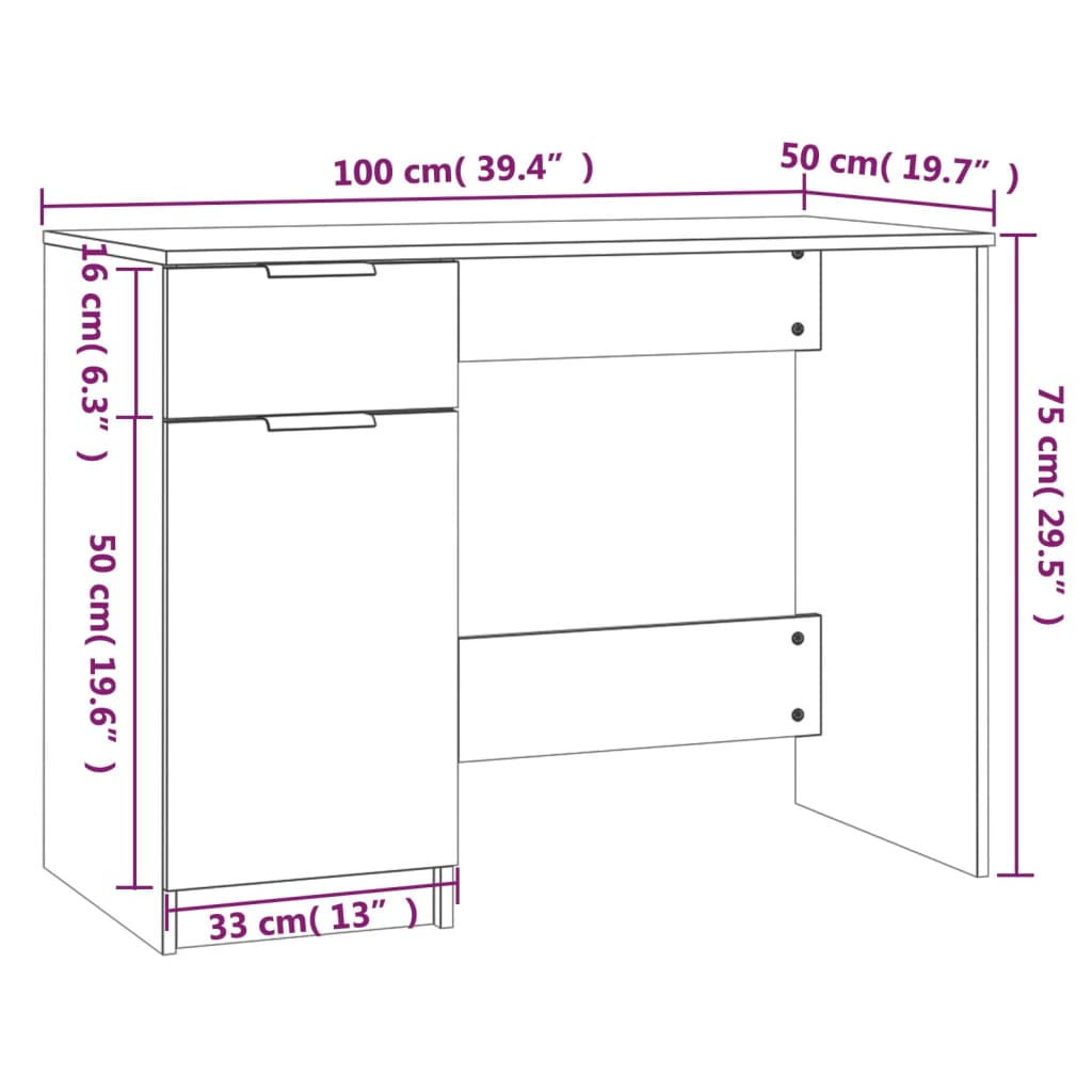 Desk Brown Oak Look 100x50x75 cm Wood Material
