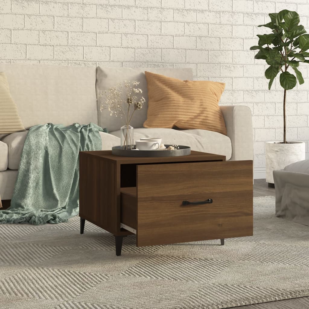 Coffee table with metal legs brown oak look 50x50x40 cm