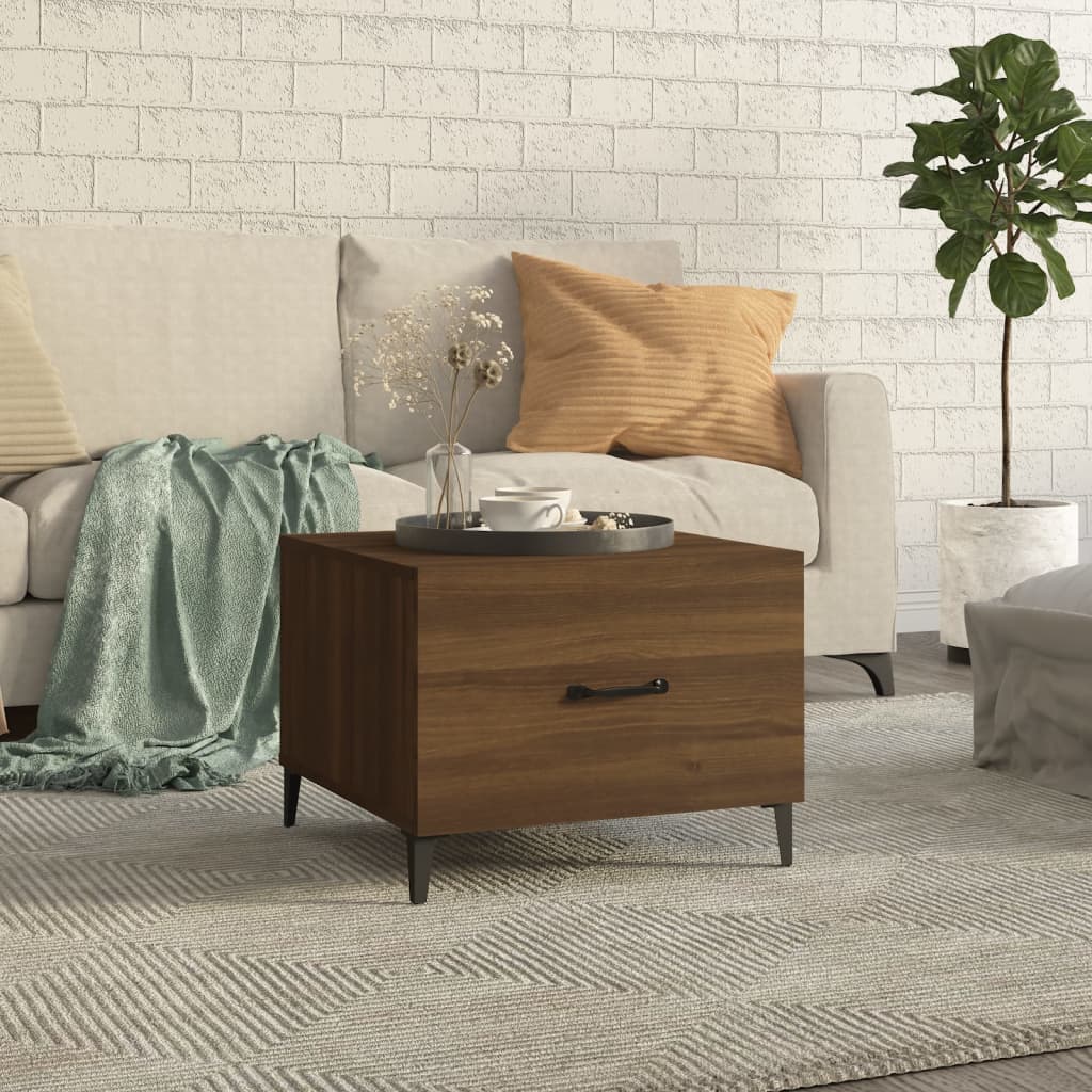 Coffee table with metal legs brown oak look 50x50x40 cm