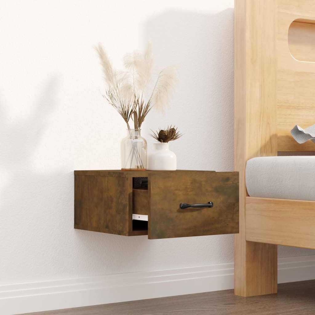 Wall-mounted bedside table smoked oak 35x35x20 cm