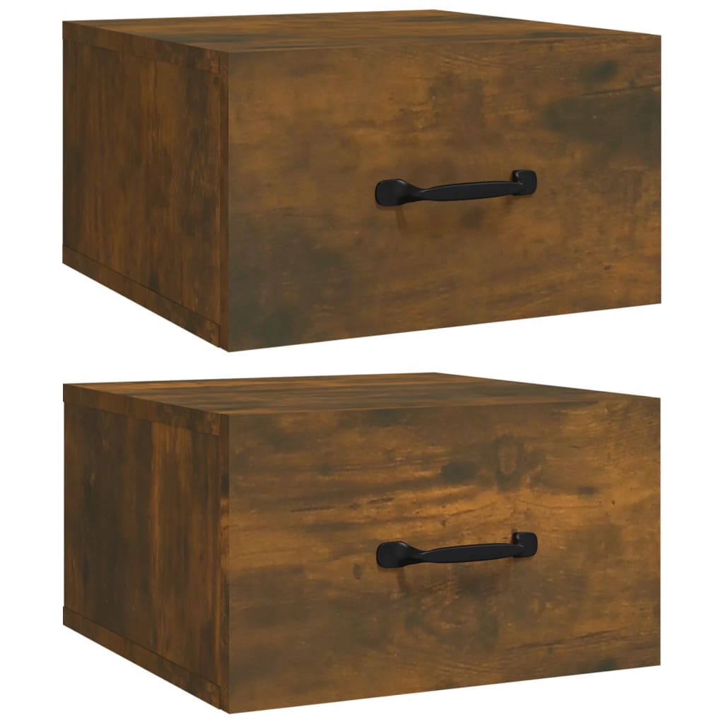 Wall-mounted bedside tables 2 pieces smoked oak 35x35x20 cm