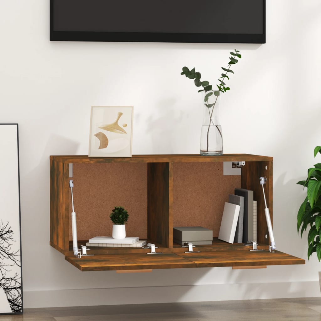 Wall Cabinet Smoked Oak 80x35x36.5 cm Wood Material