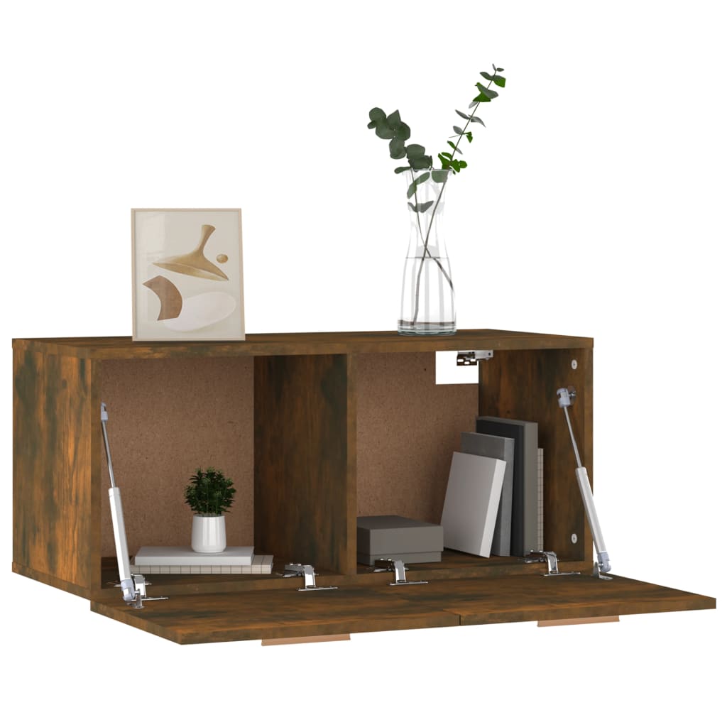 Wall Cabinet Smoked Oak 80x35x36.5 cm Wood Material