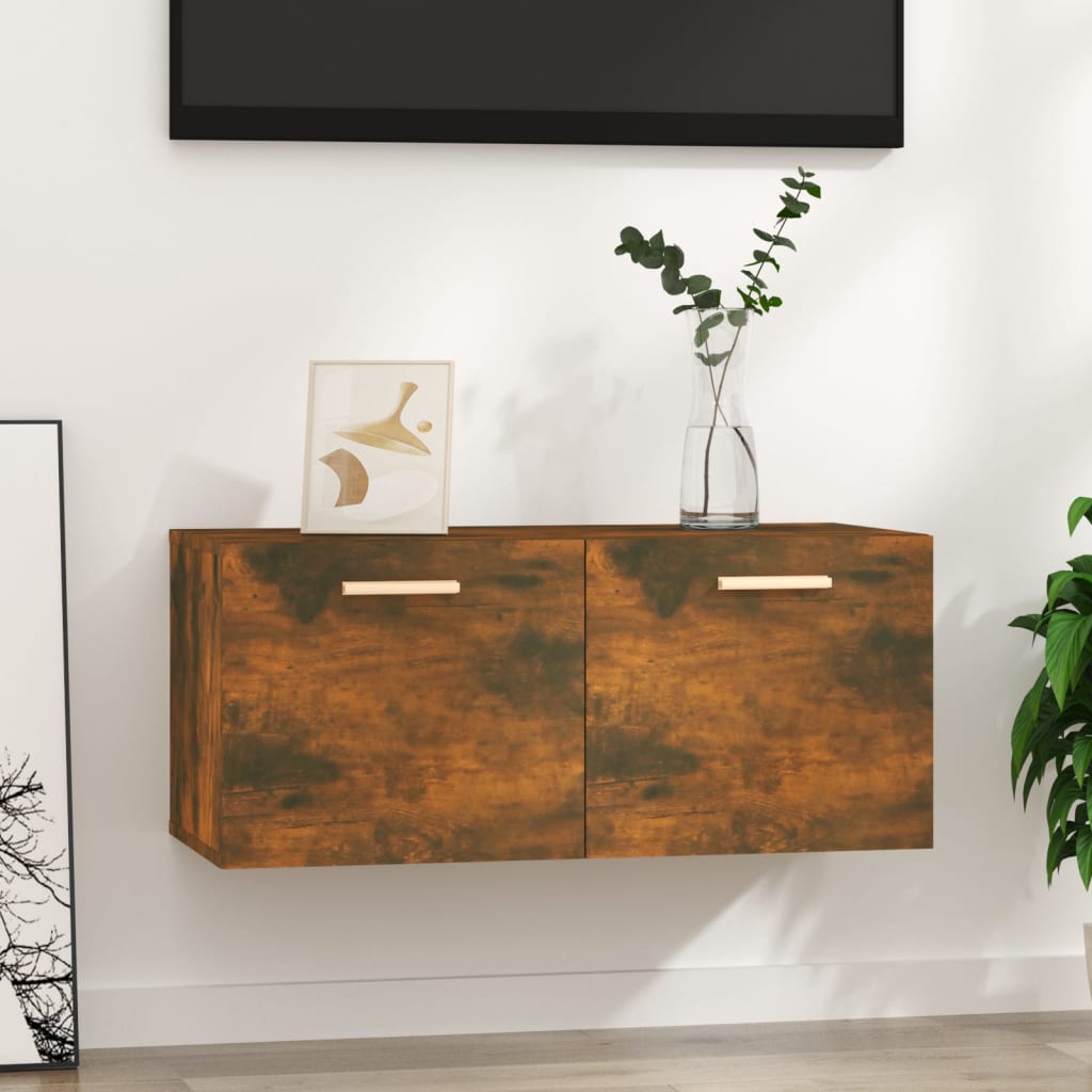 Wall Cabinet Smoked Oak 80x35x36.5 cm Wood Material