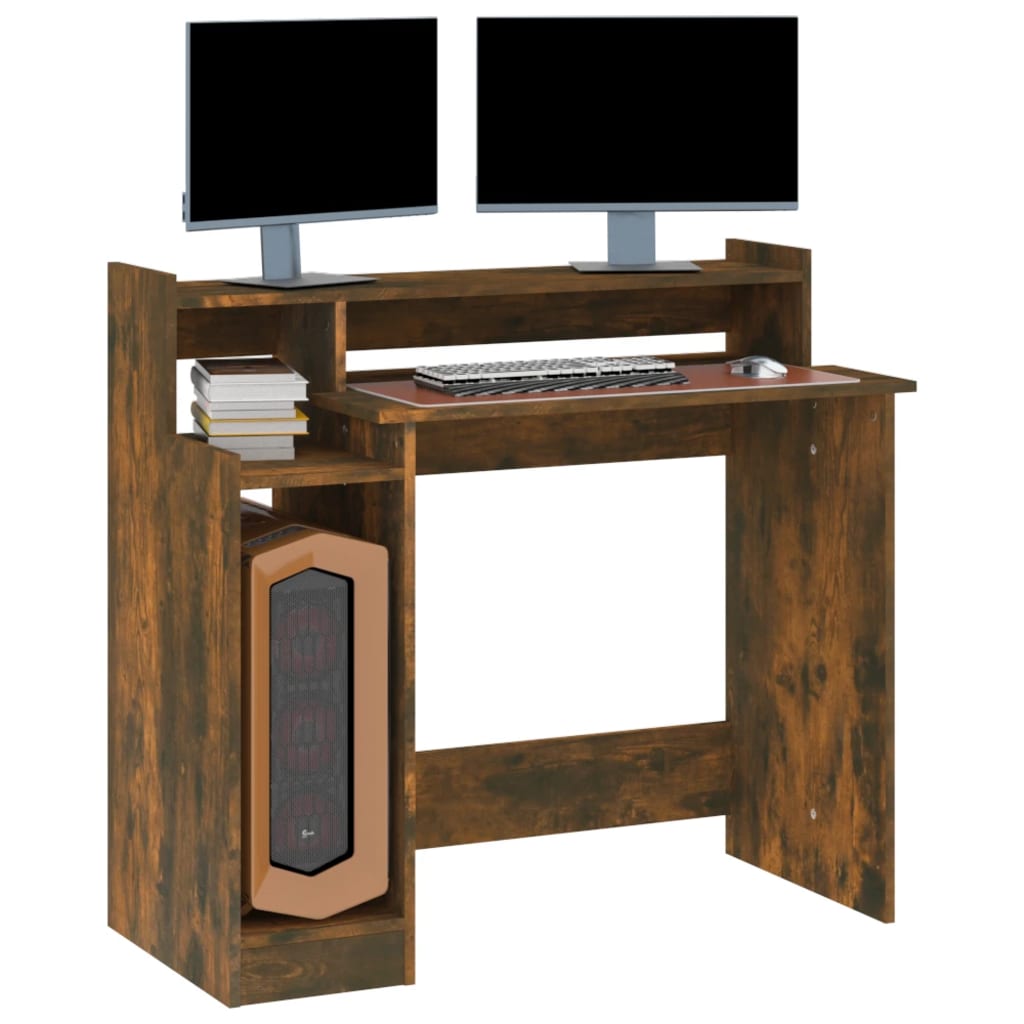 Desk with LEDs Smoked Oak 97x45x90 cm Wood Material