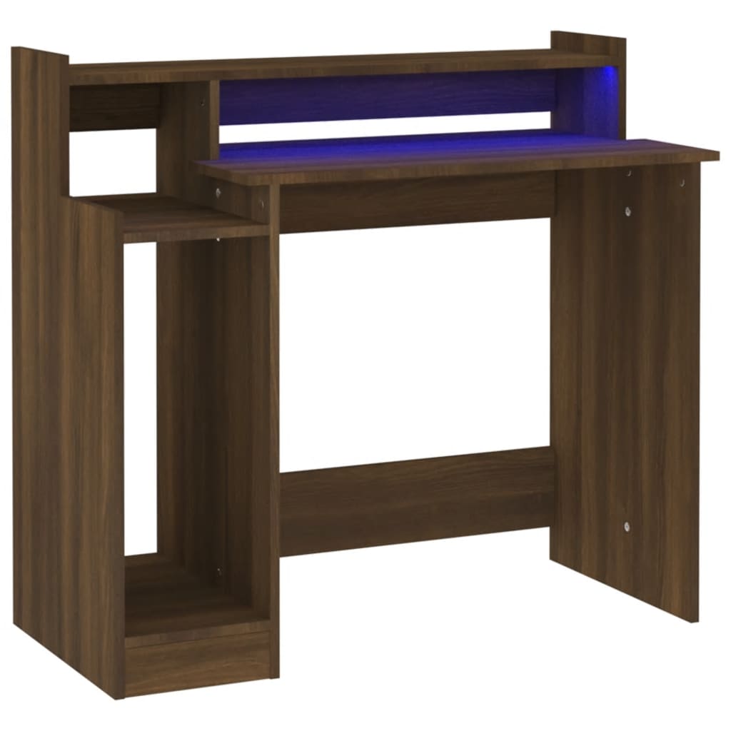 Desk with LEDs Brown Oak Look 97x45x90 Wood Material