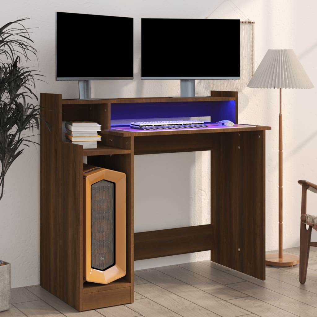 Desk with LEDs Brown Oak Look 97x45x90 Wood Material