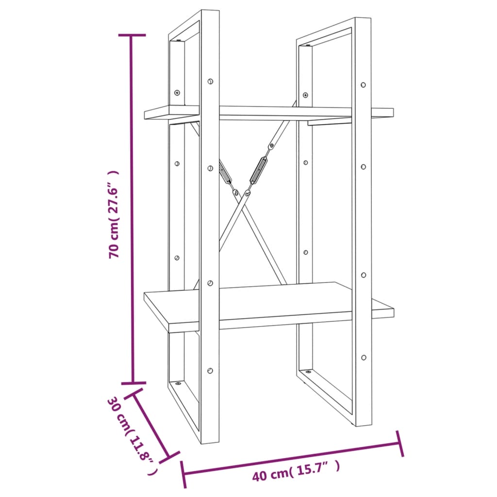 Bookcase 2 Compartments Grey Sonoma 40x30x70 cm Wood Material