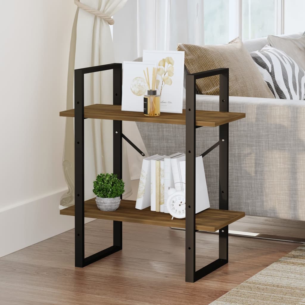 Bookcase 2 Compartments Brown Oak Look 60x30x70 cm