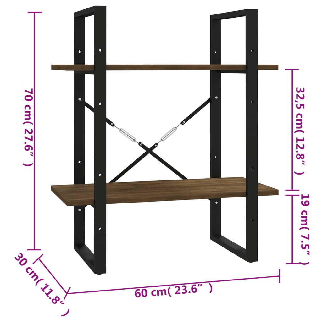 Bookcase 2 Compartments Brown Oak Look 60x30x70 cm
