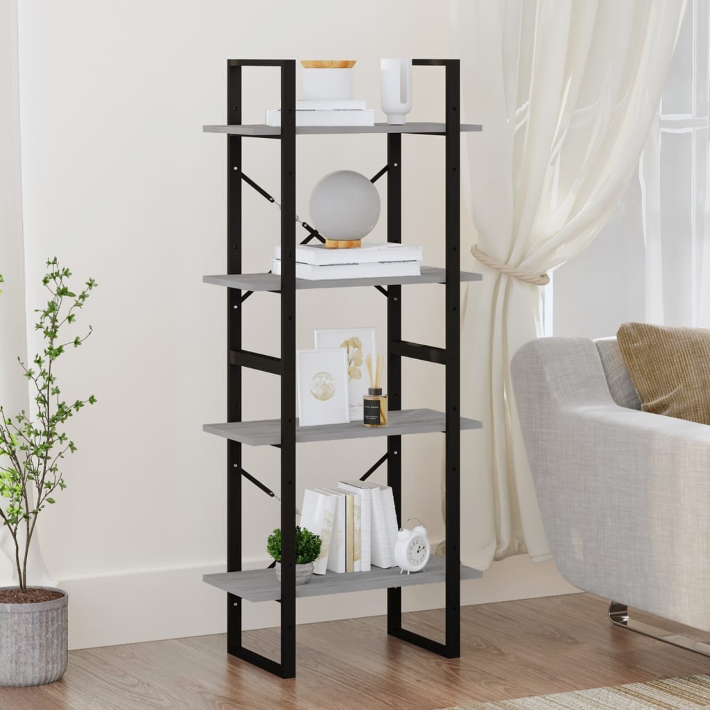 Bookcase 4 Compartments Grey Sonoma 60x30x140 cm Wood Material