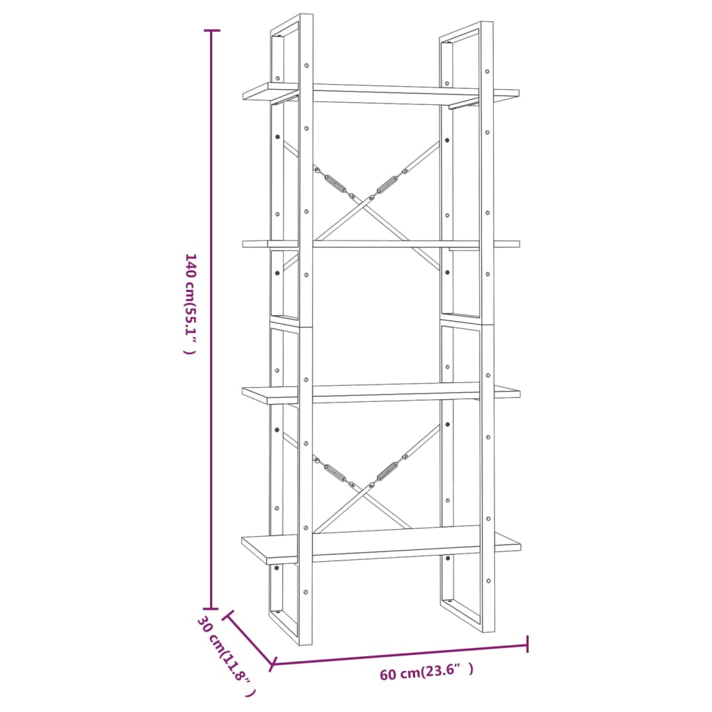 Bookcase 4 Compartments Grey Sonoma 60x30x140 cm Wood Material