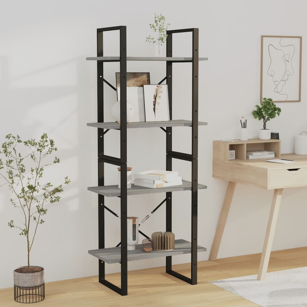 Bookcase 4 Compartments Grey Sonoma 60x30x140 cm Wood Material