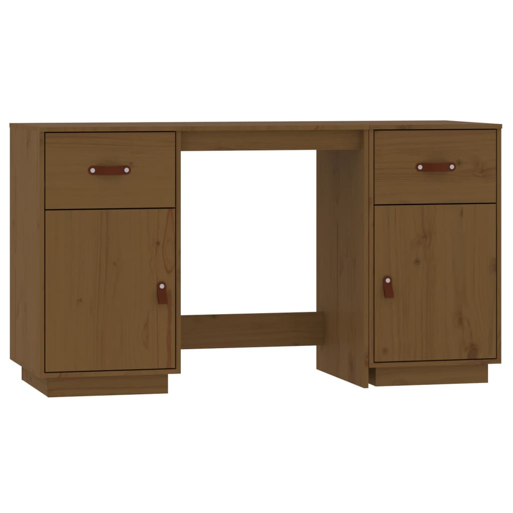 Bureau avec armoires en bois massif marron miel 135x50x75 cm