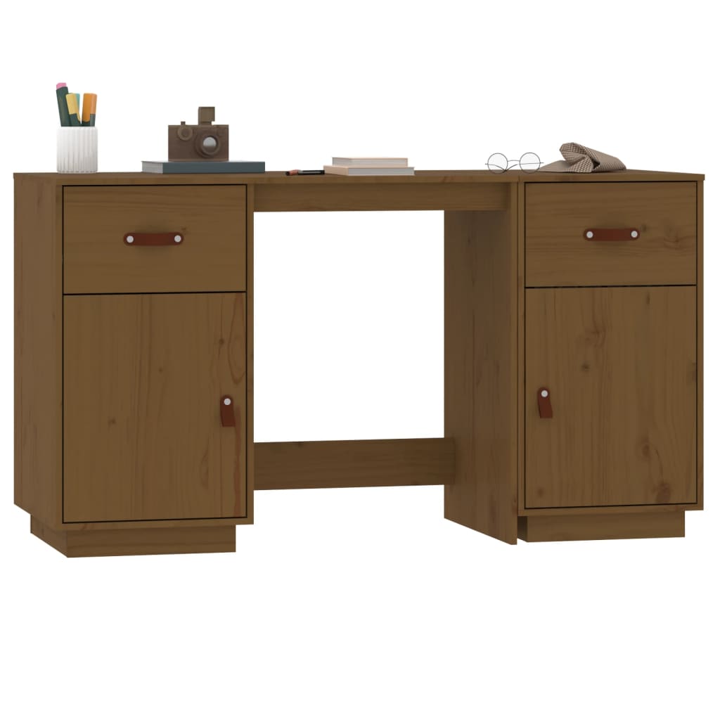 Bureau avec armoires en bois massif marron miel 135x50x75 cm