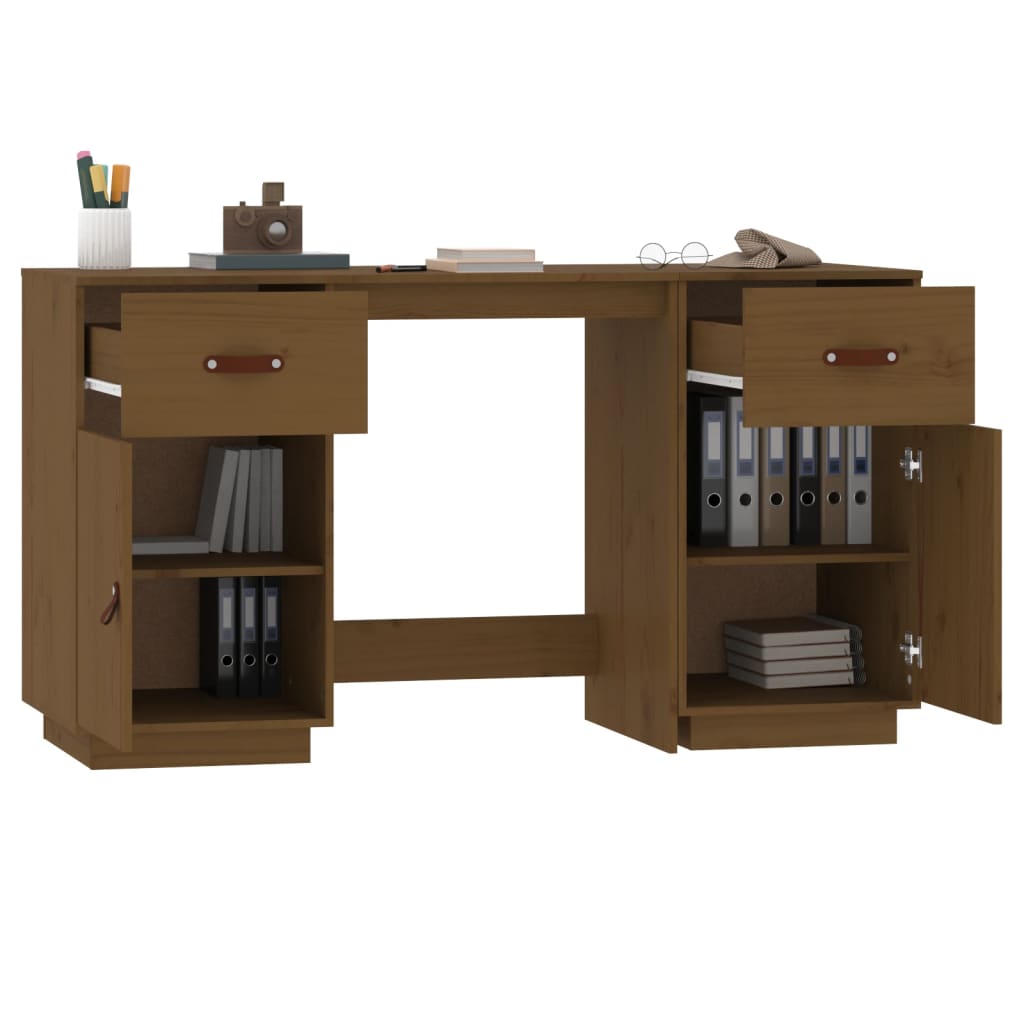 Bureau avec armoires en bois massif marron miel 135x50x75 cm