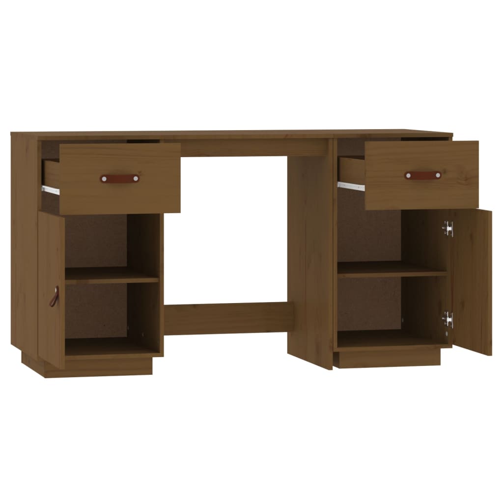 Bureau avec armoires en bois massif marron miel 135x50x75 cm