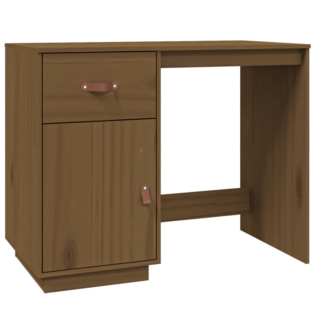 Bureau avec armoires en bois massif marron miel 135x50x75 cm