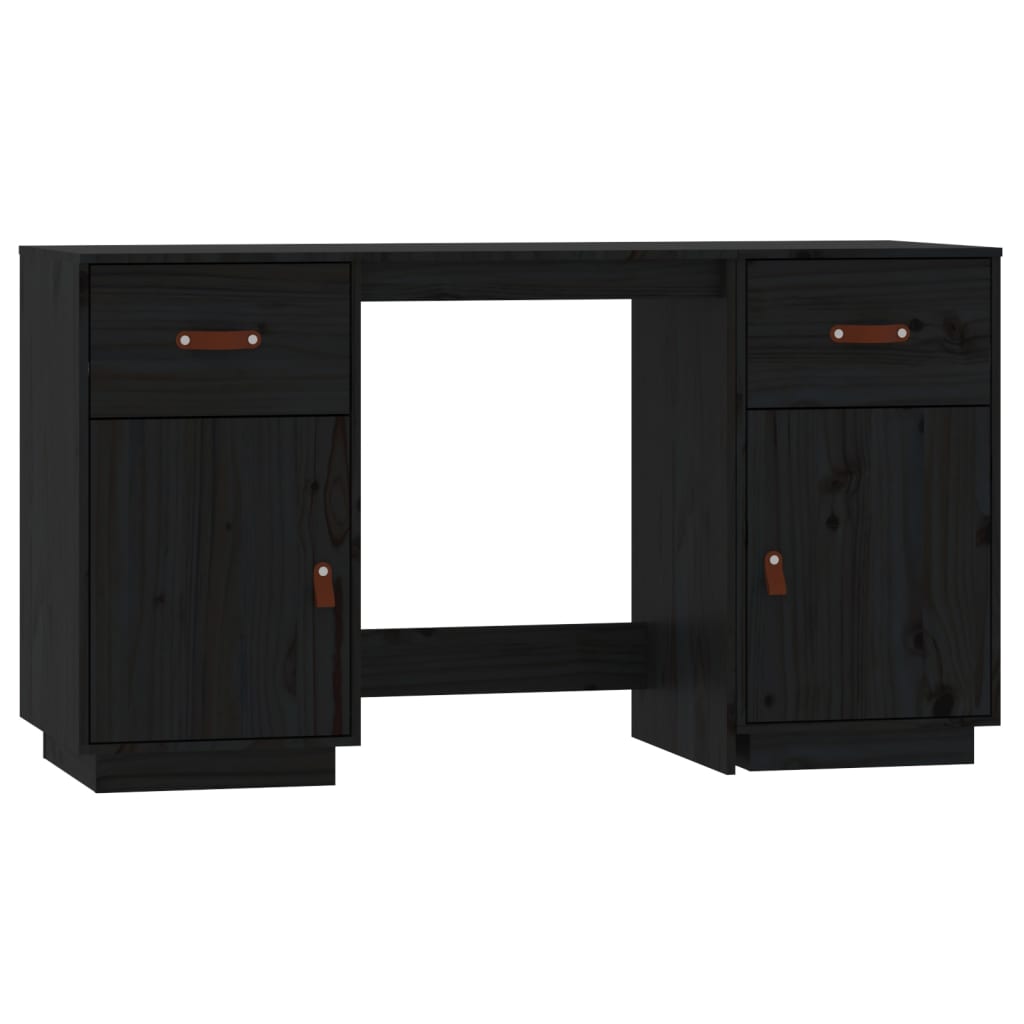 Bureau avec armoires noir 135x50x75 cm bois massif