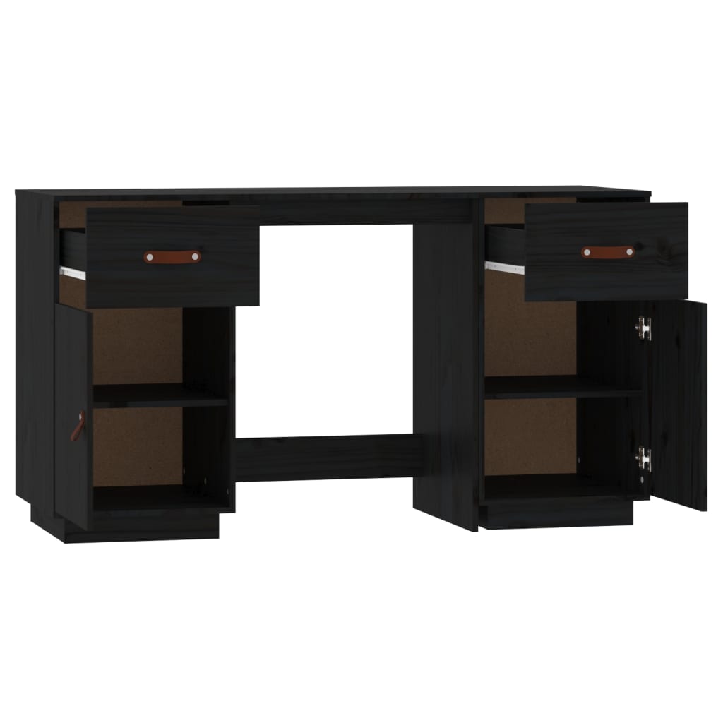 Bureau avec armoires noir 135x50x75 cm bois massif