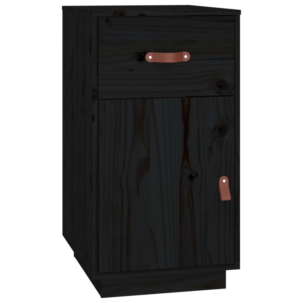 Bureau avec armoires noir 135x50x75 cm bois massif