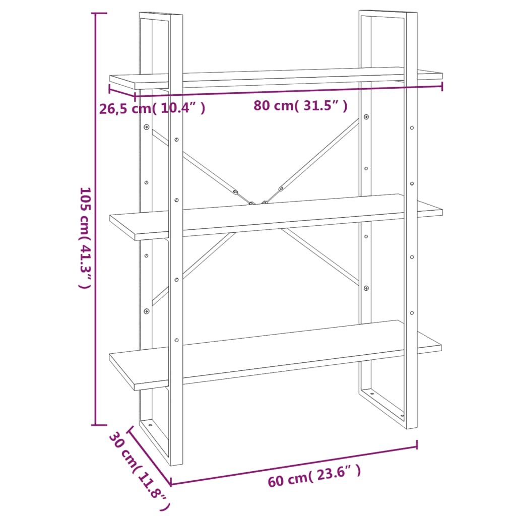 Bookcase 5 compartments grey Sonoma oak 80x30x175 wood material
