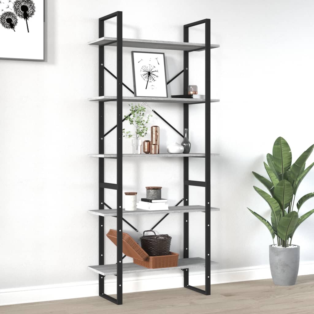 Bookcase 5 compartments grey Sonoma oak 80x30x175 wood material