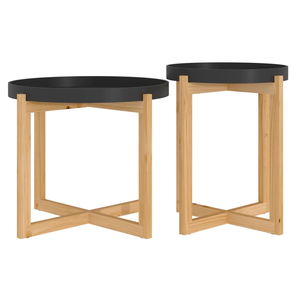 Couchtische 2 Stk. Schwarz Holzwerkstoff und Massivholz Kiefer